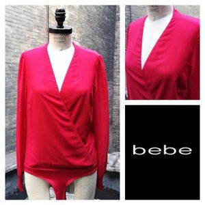 bebe Sexy V Neck Red Bodysuit